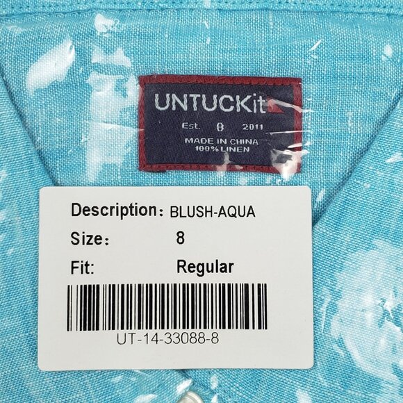 UNTUCKit Blush-Aqua Button-Up Shirt Womens Size 8 Aqua Blue Linen LS Regular Fit - Picture 9 of 14
